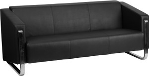 Contemporary Black Leather Sofa with Stainless Steel Frame
