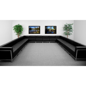 Black Leather U-Shape Sectional Configuration, 16 Pieces