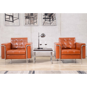 Contemporary Cognac Leather Chair with Encasing Frame