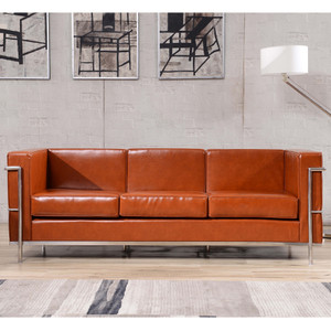Regal Series Contemporary Cognac Leather Sofa with Encasing Frame [DXZBiREGALi810i3iSOFAiCOG]