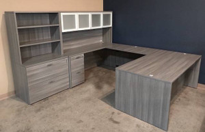 AM-Series U-Shape Executive Desk with Glass Door Hutch and Lateral File/Bookcase Hutch Storage - View 2 AM-Series U-Shape Executive Desk with Glass Door Hutch and Lateral File/Bookcase Hutch Storage - View 2