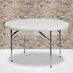 4-Foot Round Height Adjustable Granite White Plastic Folding Table 4-Foot Round Height Adjustable Granite White Plastic Folding Table