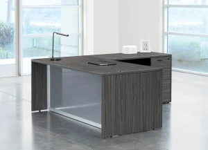 NAP-Series 71" x 78" L-Shape Executive Desk with Glass Modesty Panel and 3-Drawer Pedestal