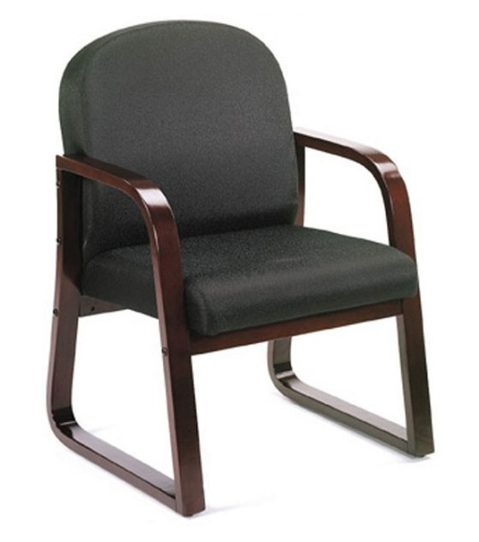 Black Fabric Mahogany Wood Finish Guest Chair