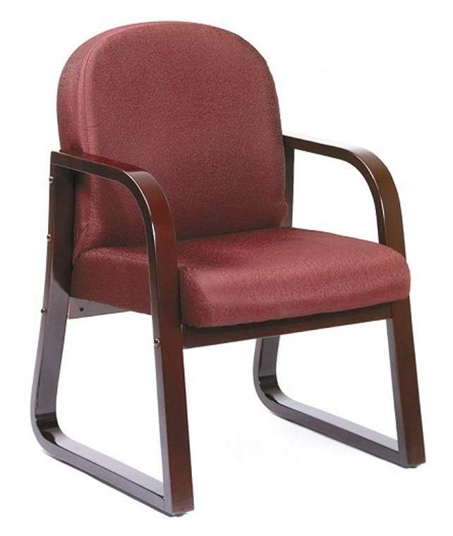 Burgundy Fabric Mahogany Wood Finish Guest Chair