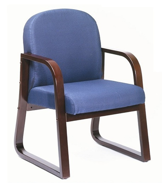 Blue Fabric Mahogany Wood Finish Guest Chair