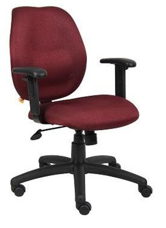 Burgundy Fabric Mid Back Task Chair with Adjustable Arms