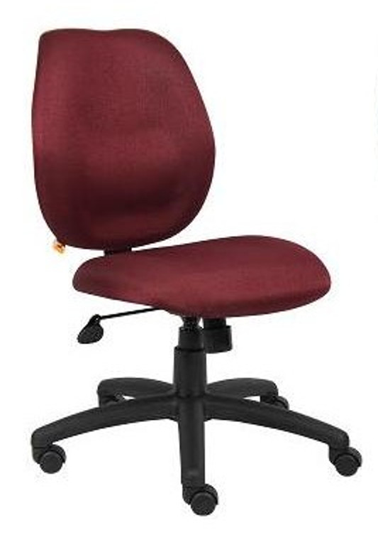 Burgundy Fabric Armless Mid Back Task Chair