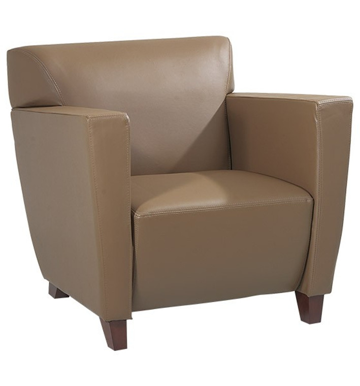 Taupe Leather Club Chair with Cherry Finish Legs