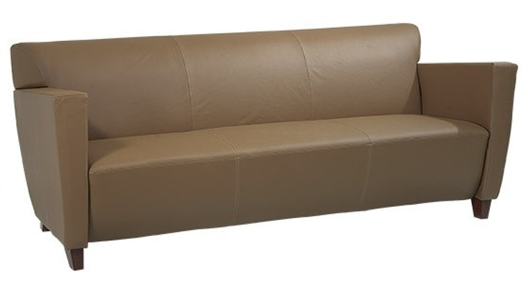 Taupe Leather Sofa with Cherry Finish Legs