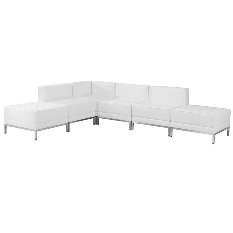 Imagination Series White Leather Sectional Configuration, 6 Piece Set
