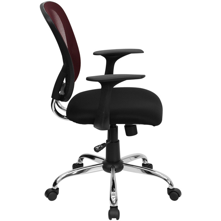 Mid-Back Burgundy Mesh Office Chair with Chrome Base