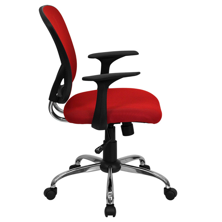 Mid-Back Red Mesh Office Chair with Chrome Finished Base