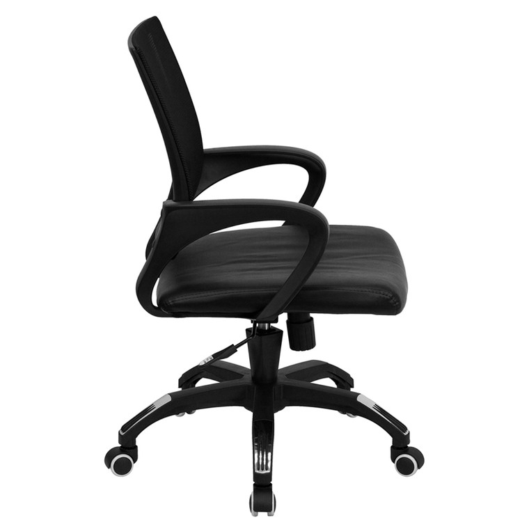 Mid-Back Black Mesh Computer Chair with Leather Seat