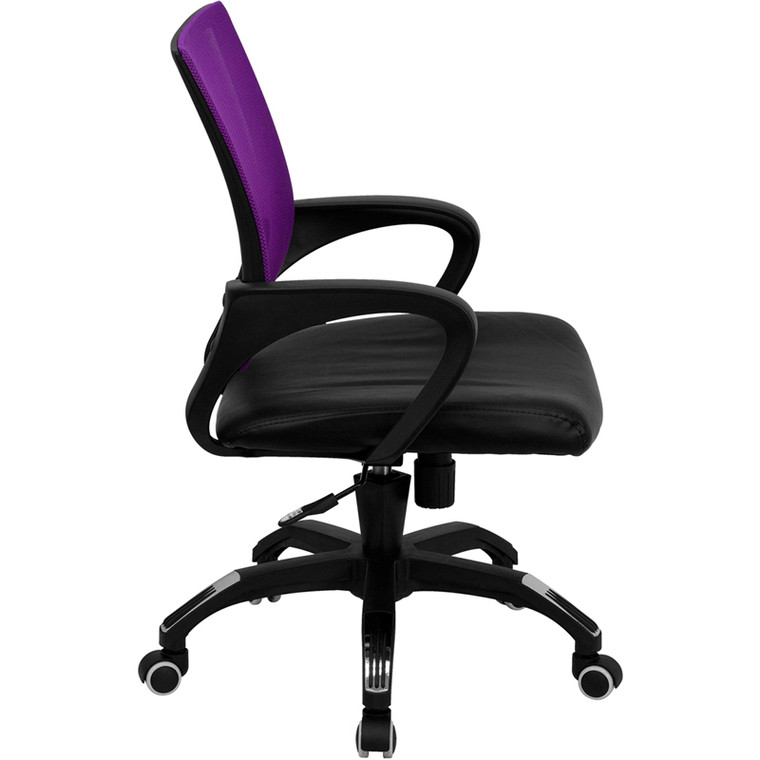 Mid-Back Purple Mesh Chair with Leather Seat