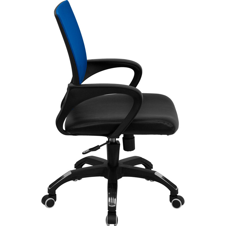 Mid-Back Blue Mesh Chair with Leather Seat