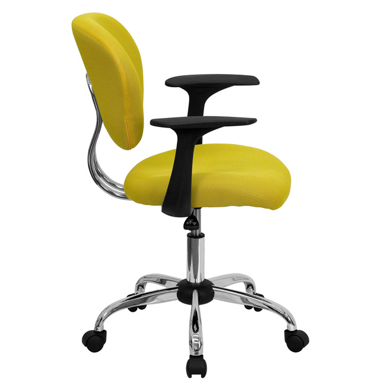 Mid-Back Yellow Mesh Task Chair with Arms