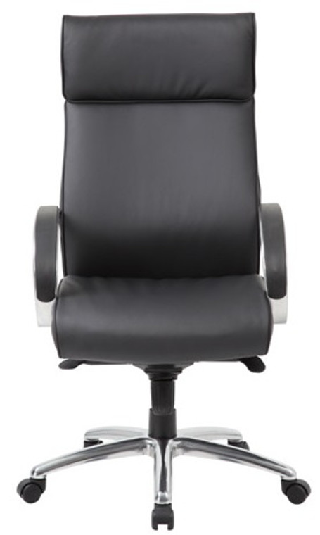 Black Contemporary High-Back Executive Chair with Polished Aluminum Arms