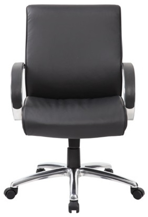 Black Contemporary Mid-Back Executive Chair with Polished Aluminum Arms
