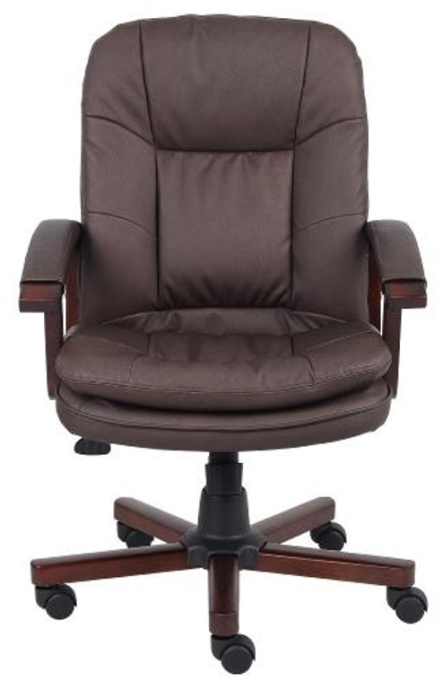 Brown Leather Cherry Finish Mid-Back Executive Chair