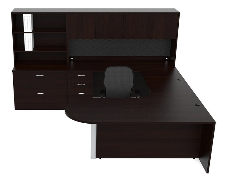 AM-Series Bullet Front U-Shape Executive Desk with Hutch and Lateral File/Bookcase Storage