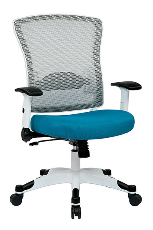 White Breathable Mesh Chair with Blue Padded Mesh Seat