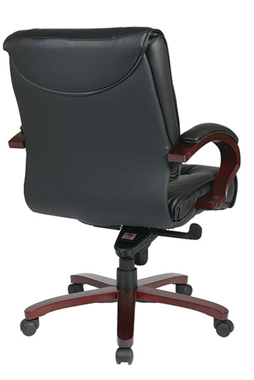 Deluxe Mid-Back Executive Leather Chair with Mahogany Finish