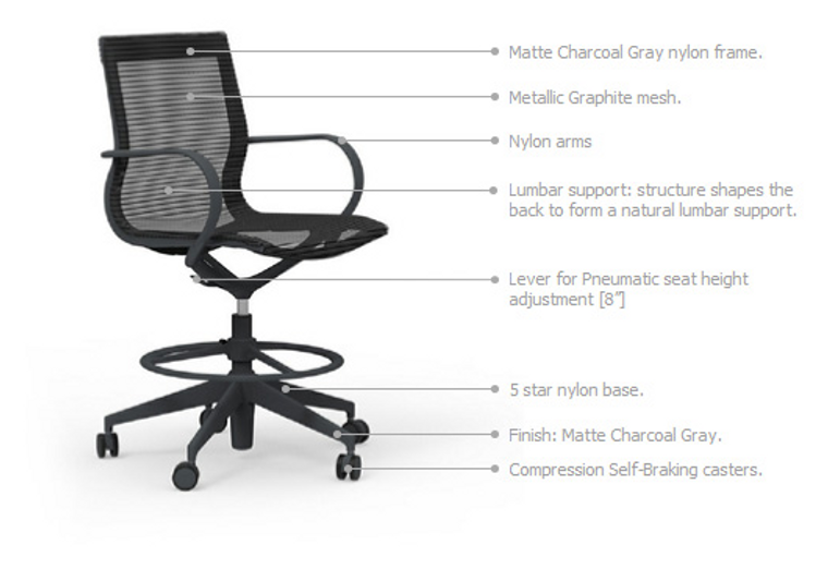 Curva Nylon Frame Mid-Back Mesh Hi-Task Chair with Casters