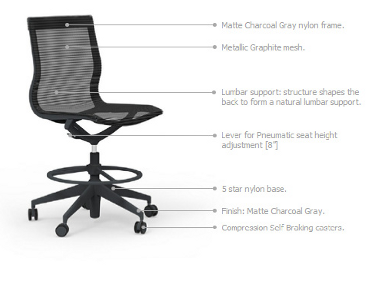 Curva Nylon Frame Mid-Back Mesh Executive Armless Chair with Casters