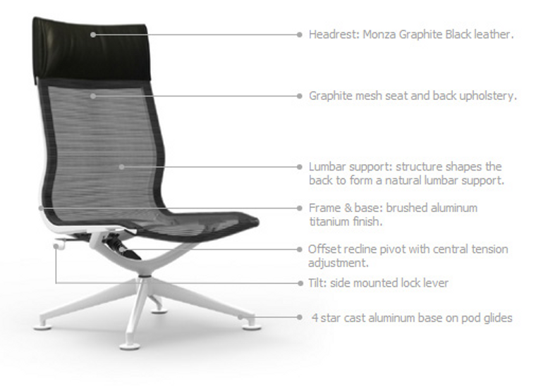 Curva Aluminum Frame High-Back Mesh Lounge Armless Chair