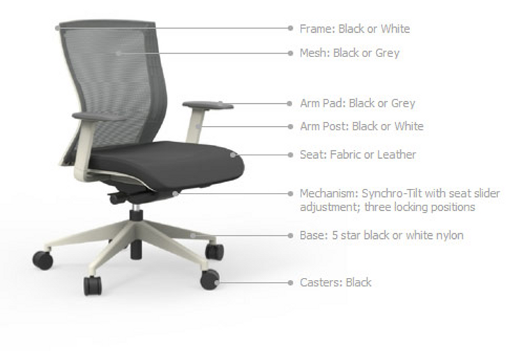 Oroblanco Mid Back Black Task Chair with Casters