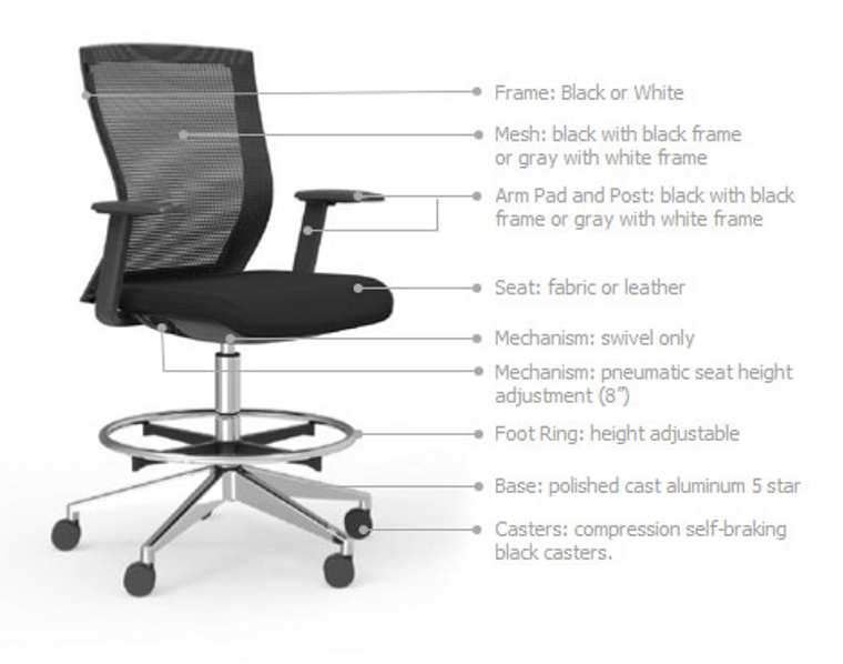 Oroblanco Black Hi-Task Chair with Casters