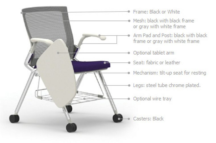 Oroblanco Black Training Chair with Tablet, Basket and Casters