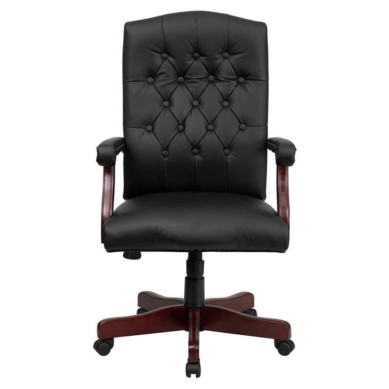 Martha Washington Black Leather Executive Swivel Chair with Arms