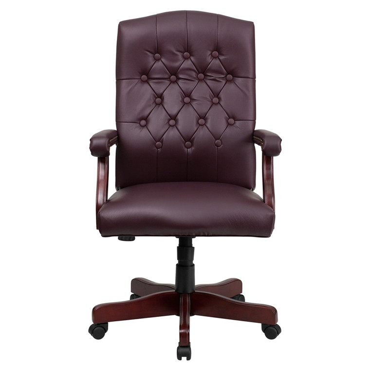 Martha Washington Burgundy Leather Executive Swivel Chair with Arms
