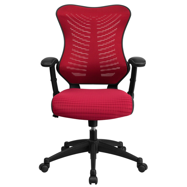 High Back Designer Burgundy Mesh Executive Swivel Chair with Adjustable Arms