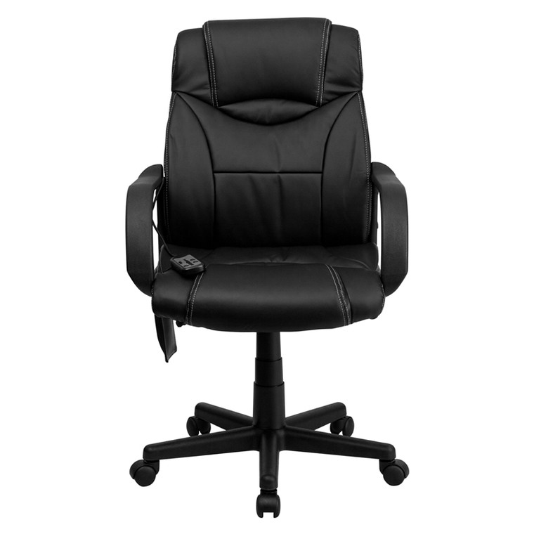 Mid-Back Massaging Black Leather Executive Swivel Chair with Arms