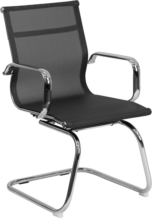 Transparent Black Mesh Side Reception Chair with Chrome Sled Base