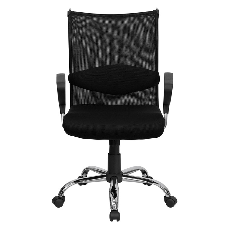 Mid-Back Black Mesh Swivel Manager's Chair with Adjustable Lumbar Support and Arms