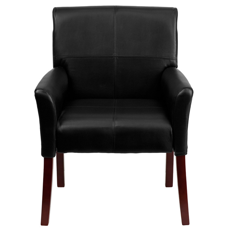 Black Leather Executive Side Reception Chair with Mahogany Legs