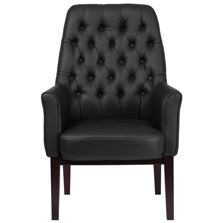 High Back Traditional Tufted Black Leather Side Reception Chair