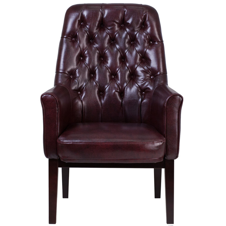 High Back Traditional Tufted Burgundy Leather Side Reception Chair