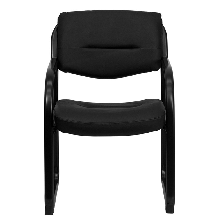 Black Leather Executive Side Reception Chair with Sled Base