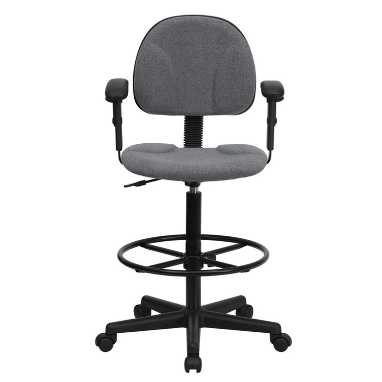 Gray Fabric Drafting Chair with Adjustable Arms (Cylinders: 22.5''-27''H or 26''-30.5''H)