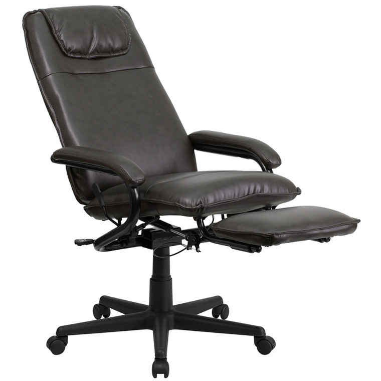High Back Brown Leather Executive Reclining Swivel Chair with Arms