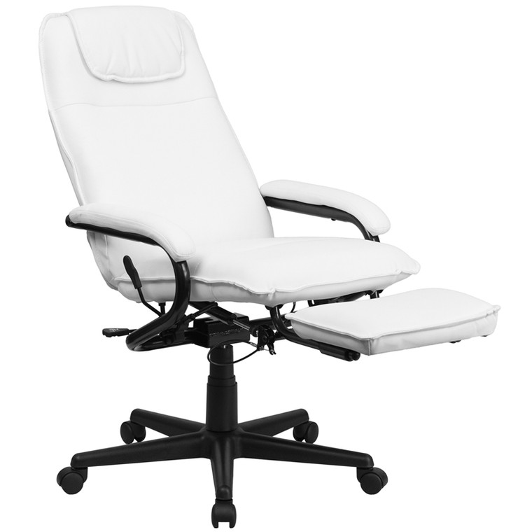 High Back White Leather Executive Reclining Swivel Chair with Arms