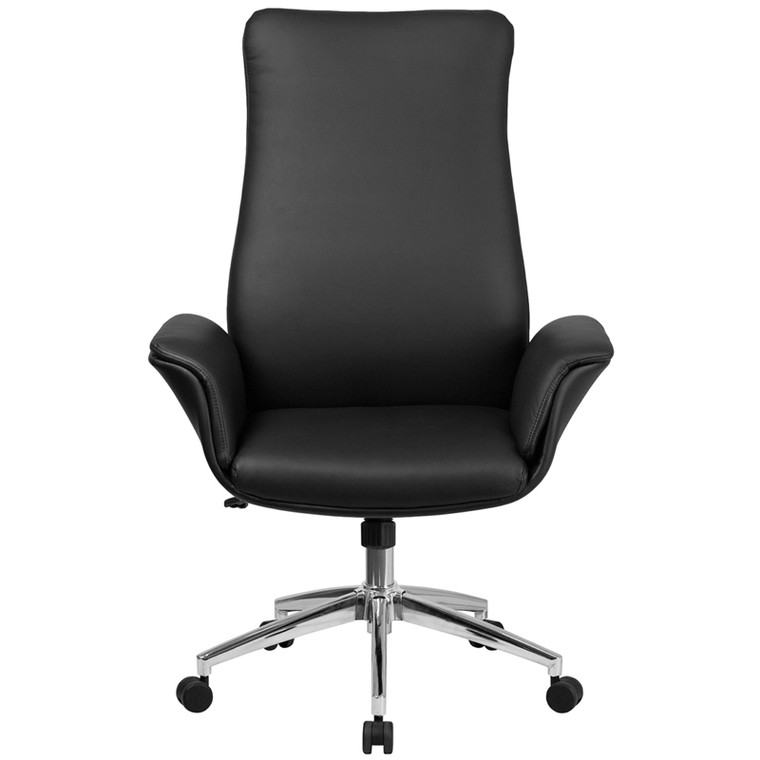 High Back Black Leather Executive Swivel Chair with Flared Arms