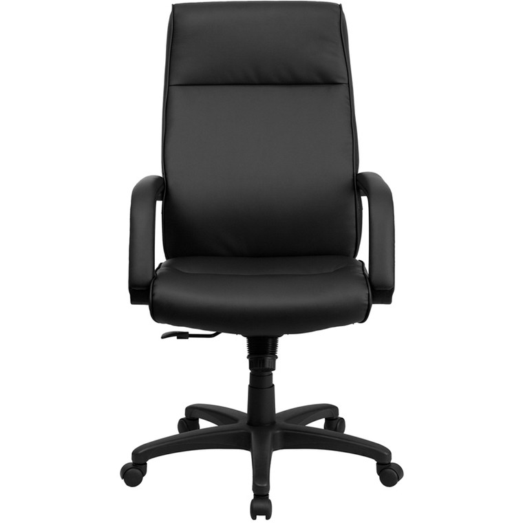 High Back Black Leather Executive Swivel Chair with Memory Foam Padding with Arms