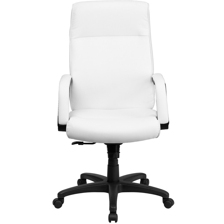 High Back White Leather Executive Swivel Chair with Memory Foam Padding with Arms