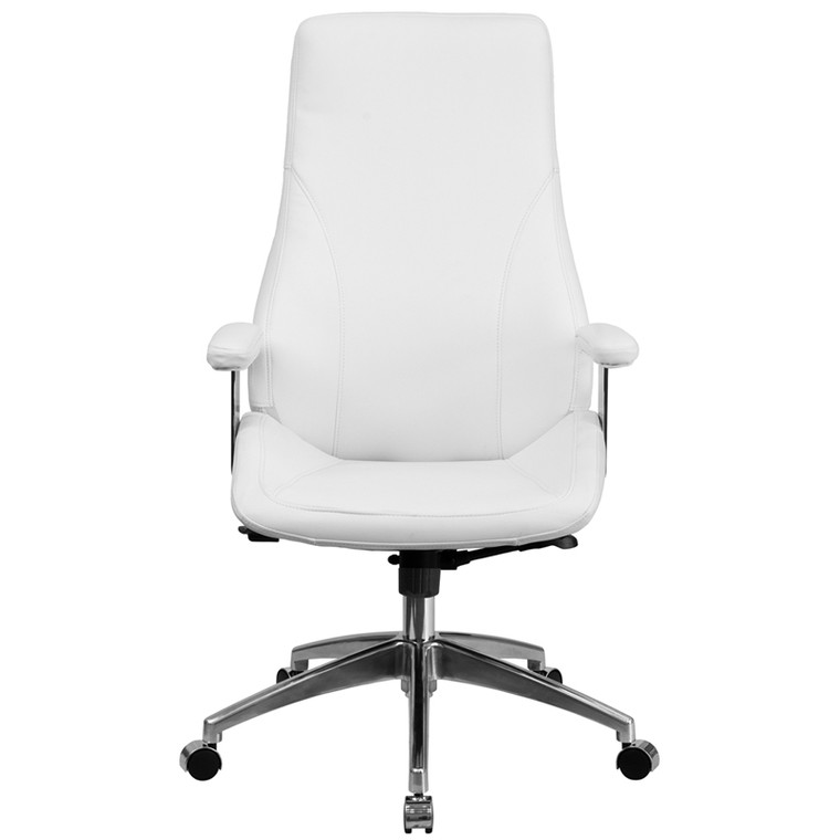 High Back White Leather Executive Swivel Chair with Arms